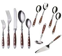 Gräwe Ensemble de couverts, Nürnberg, 36 pièces, pour 6 personnes, en acier inoxydable, manche marron, rustique, qualité lourde, passe au lave-vaisselle, poli à la main