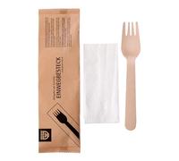 GRÄWE Lot de 25 fourchettes en bois avec serviette, couverts en bois emballés individuellement avec serviette