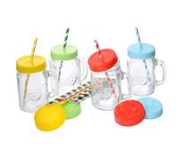GRÄWE Lot de 4 verres à boire avec couvercle et paille - Avec couvercle et anse - Colorés - 450 ml