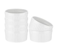 GRÄWE - Lot de 6 ramequins en céramique - Ramequins pour crème brûlée, ramequins résistants au four 250 ml, blanc brillant, assiettes à dessert rondes Ø 10 cm, mini plats à gratin, empilables