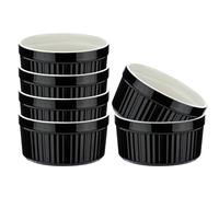GRÄWE - Lot de 6 ramequins en céramique - Ramequins pour crème brûlée, ramequins résistants au four 250 ml, noir brillant, assiettes à dessert rondes Ø 10 cm, mini plats à gratin, empilables