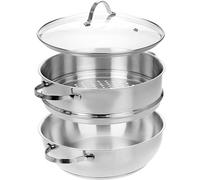 GRÄWE Pot avec 2 inserts vapeur et couvercle en verre, cuiseur vapeur, cuiseur vapeur, cuiseur vapeur de légumes et de pommes de terre, lave-vaisselle, compatible induction, 28 cm