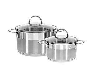 GRÄWE Pro-Line Lot de 2 casseroles avec couvercle en verre, Ø 16 cm (1,5 litre), Ø 24 cm (5 litres), passe au lave-vaisselle, casseroles pour induction, acier inoxydable, série Pro-Line