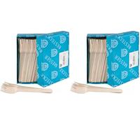 GRÄWE Set de 100 fourchettes à usage unique, couverts en bois non traité, couverts jetables biodégradables et compostables, idéal pour les fêtes, pique-niques et événements. (Lot de 2)