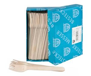 GRÄWE Set de 100 fourchettes à usage unique, couverts en bois non traité, couverts jetables biodégradables et compostables, idéal pour les fêtes, pique-niques et événements.