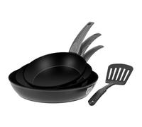 GRÄWE Set de casseroles 3 pièces, Ø 20 cm, Ø 24 cm, Ø 28 cm, adapté à l'induction, spatule incluse, poignées en plastique antidérapantes aspect bois