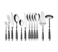 GRÄWE Set de couverts Nuremberg 42 pièces, 6 personnes, acier inoxydable, poignée noire, rustique, qualité lourde, passe au lave-vaisselle, poli à la main