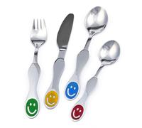 GRÄWE SMILE Ménagère pour enfant en acier inoxydable 4 pièces Couverts d'apprentissage colorés avec couteau, fourchette, cuillère à soupe et cuillère à purée