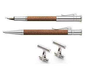 Graf von Faber-Castell 145546 Classic Pernambuk Ensemble stylo plume & stylo à bille avec boutons de manchette et boîte en bois
