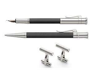 Graf von Faber-Castell 145556 Classic Ensemble stylo plume & stylo bille en ébène avec boutons de manchette et boîte en bois