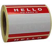 Graff-City Rouleau de 250 étiquettes autocollantes, inscription "Hello My Name Is", rouge/blanc, 8 x 6 cm, sans logo