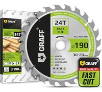 GRAFF Lame de Scie Circulaire à Bois 190 x 30 mm 24 Dents (anneau 20 mm) - Idéale pour Fines Dans le Bois Tendre et Dur - Compatible Scies À Onglets Et Scies De Table avec Dewalt Makita Bosch