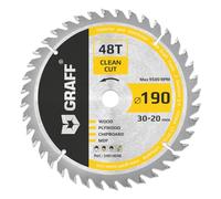 GRAFF Lame de Scie Circulaire fine 190 x 30 mm (anneau 20 mm) - Lame de Scie 190 x 30 mm, 48 Dents pour les coupes Fines Dans le Bois Tendre et Dur - Compatible avec les Lames de Scie Makita et Bosch