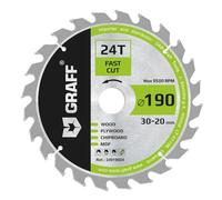GRAFF Lame de Scie Circulaire grossier 190 x 30 mm (anneau 20 mm) - Lame de Scie 190 x 30 mm, 24 Dents pour les coupes Rapides de Bois Tendre et Dur - Compatible avec les Lames de Scie Makita et Bosch