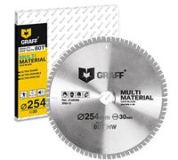GRAFF Lame Scie Circulaire 254 x 30 mm (Multi-Matériaux) pour Métal Aluminium Bois Stratifié Plus Encore avec 80 dents - Lame de Scie Circulaire 254 x 30 mm compatible avec Dewalt Makita Bosch Metabo