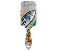 Graffiti Aliens Rockets Brosse à cheveux colorée avec masseur de tête conçu pour la croissance des cheveux avec poignée ergonomique cepillos para cabello