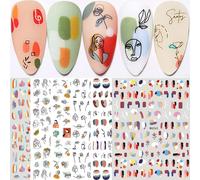 Graffiti Amusant Stickers Ongles, 6 Nail Art Ongles Auto-Adhésives Visage Humain Roses Fleurs Design, Autocollant Ongle Pour Femmes Filles Diy Decoration Ongle