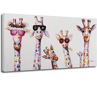 Graffiti Art Coloré Animal Peinture Sur Toile Curieux Girafes Famille Pop Art Affiche Imprime Tableau Chambre Enfant Decoratifs Muraux Salon Décor (Avec Cadre, 70x140cm)