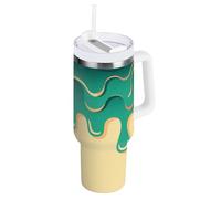 Graffiti Art - Gobelet isotherme en acier inoxydable avec couvercle à paille - Bouteille d'eau isotherme avec paille - Tasse sous vide à large ouverture - Pour eau, thé glacé ou café - Vert beige