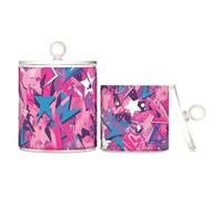 Graffiti Art Lot de 2 boîtes de rangement en plastique transparent avec couvercle pour cotons-tiges, cotons-tiges, cure-dents, trombones Rouge