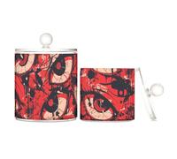 Graffiti Art Lot de 2 petits bacs de rangement décoratifs en plastique transparent avec couvercle pour cotons-tiges, cotons-tiges, cure-dents, trombones