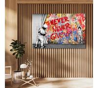 Graffiti Art N'abandonnez jamais pour le salon Toile Art mural coloré Inspirational Artwork Abstrait Affiche Impressions Décoration d'intérieur 30x40cm (12x16 pouces) Cadre interne