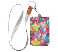 Graffiti Art Porte-badge pour femme avec cordon et 3 cartes pour bureau, hôpital et permis de conduire