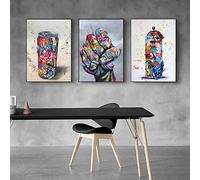 Graffiti Art Poster couleur geste de victoire Texte abstrait Art mural Peinture sur toile Salon Bar couloir Décoration murale sans cadre 30 × 40 cm × 3 pièces