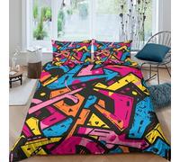 Graffiti Art Style Housse de Couette Microfibre 3 Pièces Imprimé en 3D Super Douce Urban Street Design Ensemble De Literie avec Fermeture Éclair Résistante for Enfants Garçons Filles King（220x240cm）
