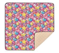 Graffiti Art Tapis de jeu pliable pour l'intérieur et l'extérieur Motif cœurs et étoiles Résistant à l'eau Pour bébés et tout-petits 127 x 127 cm