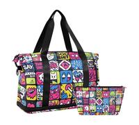 Graffiti Art Trend Play Lot de 2 grands sacs de week-end avec sangle réglable pour voyage, Graffiti Art Trend Play Stickers, 1 size