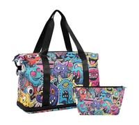 Graffiti Art Trend Play Stickers Sac de voyage Sac de voyage Sac de week-end avec sangle réglable pour entraînement Grande capacité, Graffiti Art Trend Play Stickers, 1 size