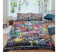 Graffiti Art Wall Parure de Lit Microfibre 3 Pièces Imprimé en 3D Super Douce Urban Street Style Housse de Couette avec Fermeture Éclair Résistante for Adolescent King（220x240cm）