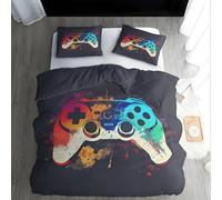 Graffiti auf einer Spielkonsole Bettwäsche 155×220, Persönlich und trendig Mikrofaser Bettwäsche-Set, Bequemer Weicher Bettbezug und 2 Kissenbezüge 80×80, mit Reißverschluss, für Männer, Frauen NP333