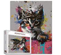 Graffiti Cat Jigsaw Puzzle Adulte Crown Animals Street Style Puzzle 1000 Pièces Coloré Difficile Parfait Nuits de Jeu Bricolage Décoration Murale Fait Main Cadeau Noël Nouvel An Anniversaire