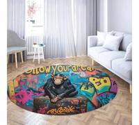 Graffiti Chimp Street Art Rond Chambre Tapis Lavable Petit Circulaire Tapis de Sol pour Pièce Nuit Antidérapant Doux Vintage Mince Cercle pour Entrée Cuisine Buanderie Salle De Bain Vibrant 135cm
