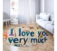 Graffiti Citation Tapis Rond Grand Cercle Tapis de Sol lavables pour Chambre Salon Salle de Bain Circulaire antidérapant « Je t’Aime Beaucoup » Texte avec éclaboussures de Peinture colorées 240cm
