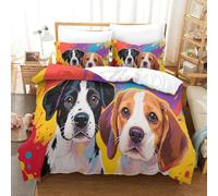 Graffiti de Chiot | Chien Pop Ensemble Literie Microfibre Imprimée Housse de Couette Hôtelière Avec Taies, Fermeture Éclair Cachée, Hypoallergénique, Pour Adultes & Enfants Single（140x200cm）
