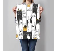 Graffiti dessiné à la main Décoration Murale, Chat portant une couronne Impression sur toile, 40x30 cm, Noir et blanc Tableau Décoration Murale, pour chambre à coucher, salon ou galerie, sans cadre