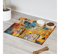 Graffiti Doodle Art Tapis d'alimentation coloré pour animal domestique pour chat et chien Tapis d'alimentation pour animaux de compagnie Tapis d'alimentation absorbant Nti-Slip Contiennent les