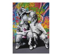 Graffiti Enfants Baiser Puzzle, 1000 Pièces pour Adultes Haute Qualité | 52x38cm Carton, Exercice Mental, Ajustement Serré, Admirateurs D'art, Réduction Du Stress