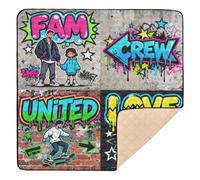 Graffiti Fam Crew United Love Art Tapis de jeu en mousse souple pour bébé portable pour nouveau-nés Tapis de coup de pied pour bébés, nourrissons et tout-petits, 127 x 127 cm