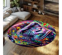 Graffiti Gorille Petits Tapis Ronds Lavable Tapis de Sol Circulaire antidérapant pour la Salle de Bain Doux Neon Street Art Accent jeté Shedding de Table Basse d’intérieur pour Chambre à 135cm