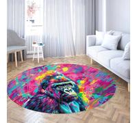 Graffiti Gorille Rond Tapis coloré Urbain Street Art Animal Design antidérapant Facile d’Entretien Tapis pour Chambre d’Enfant Salon Salle de Jeux 135cm