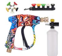 Graffiti High Pressure Washing Gun, 2025 Nouveau Pistolet Court à Lave-Ronde 5 en 1 M22-14, avec connecteur Rapide de 1/4 Pouce et 5 Pointes de pulvérisation, 3000 psi mA, Compatible pour Karcher