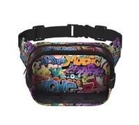 Graffiti Hip Hop Unisexe Taille Réglable Carré Double Couche Ceinture Sac pour Activités de Plein Air Voyage Course Randonnée, Noir , Taille unique