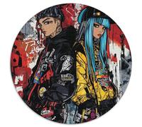 Graffiti Japonais Circulaire Puzzle 1000 Pièces pour Adultes DIY Unique Classiques Jeux De Défi Uniques 1000pcs (67.5x67.5cm)