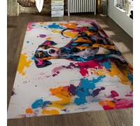 Graffiti Lavable Art Abstrait Tapis 80x150cm Dessin animé Chien Animal de Compagnie imprimé Animaux Doux avec Support antidérapant pour garçons Fille Chambre décor à Poils Ras Non Perdu d