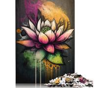 Graffiti Lotus Flower Puzzles 1000 Pieces Cadeau Unique Jeu Éducatif Challenge Toy À De Qualité Supérieure Peinture Art pour Adultes Et Enfants À Partir De 12 Ans 1000pcs (75x50cm)