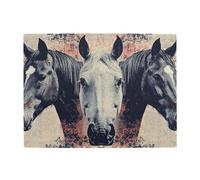 Graffiti Of Three Black and White Horse Heads Puzzle en bois 500 pièces pour adultes Puzzle stimulant pour jeu de taille 38,1 x 51,8 cm